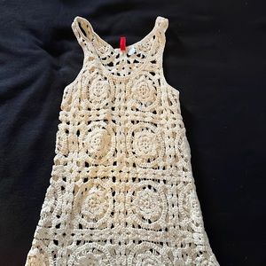 Divided Long Crocheted Top - off white